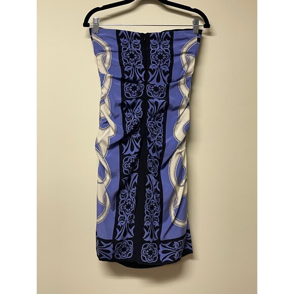 NICOLE MILLER COLLECTIONS 100% Silk Strapless Dress, Blue/Blk/Wht, Sz 4 - Picture 3 of 8
